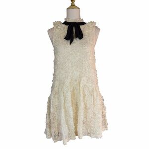 NWT Zara Cream Lace Dress with Black Tie Collar Size XS Indie Wednesday Goth